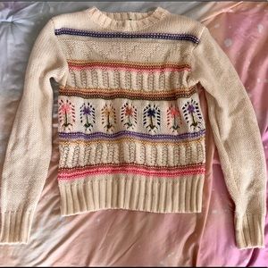 Vintage Pastel Spring Knit Sweater with Flowers